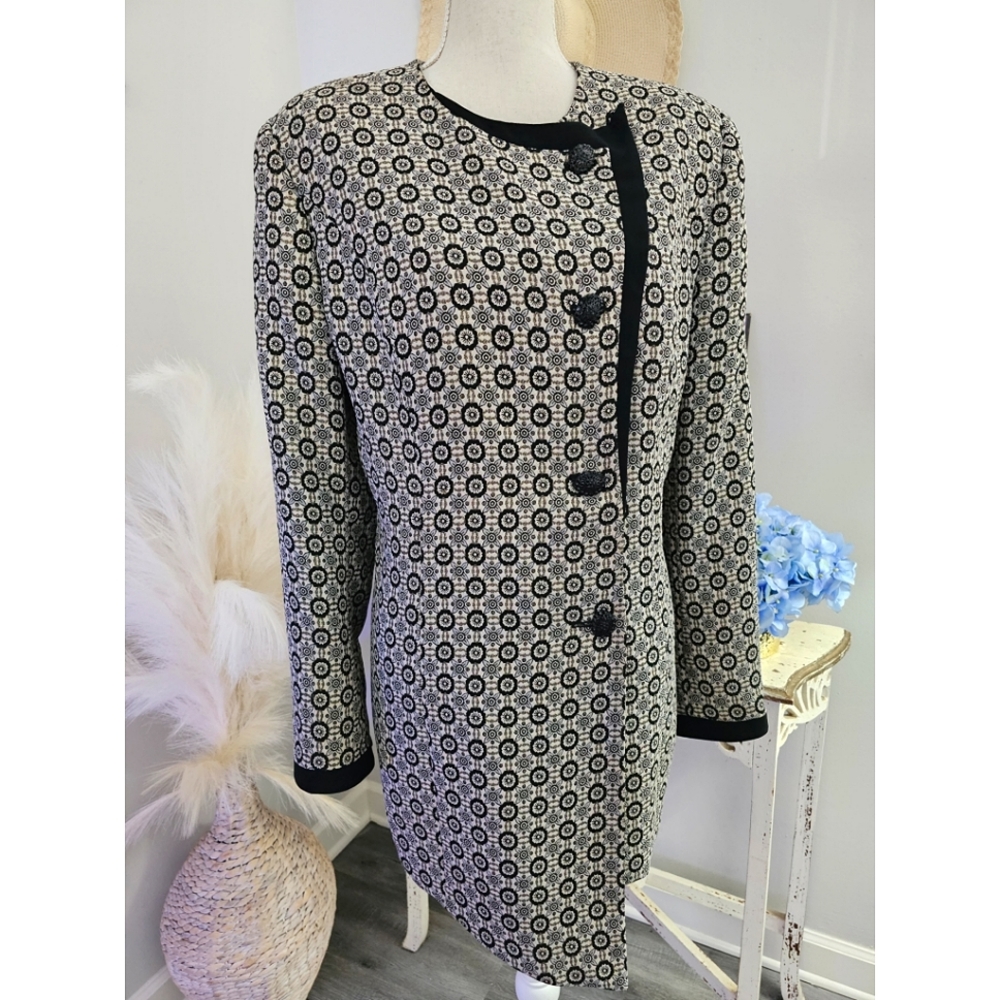 Stylish Clara Clara Black Gold Metallic Round Neck Asymmetrical Jacket Blazer